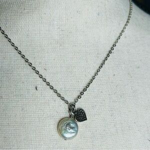 Brighton Pearl Heart Necklace Dainty Pendants Silver Plated 16" Adjustable